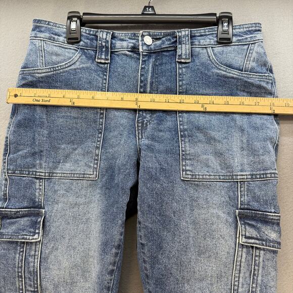 Kancan Jeans Women's 9/28 Blue Stone Washed Avery Straight Cargo Patch Pockets - Picture 11 of 14
